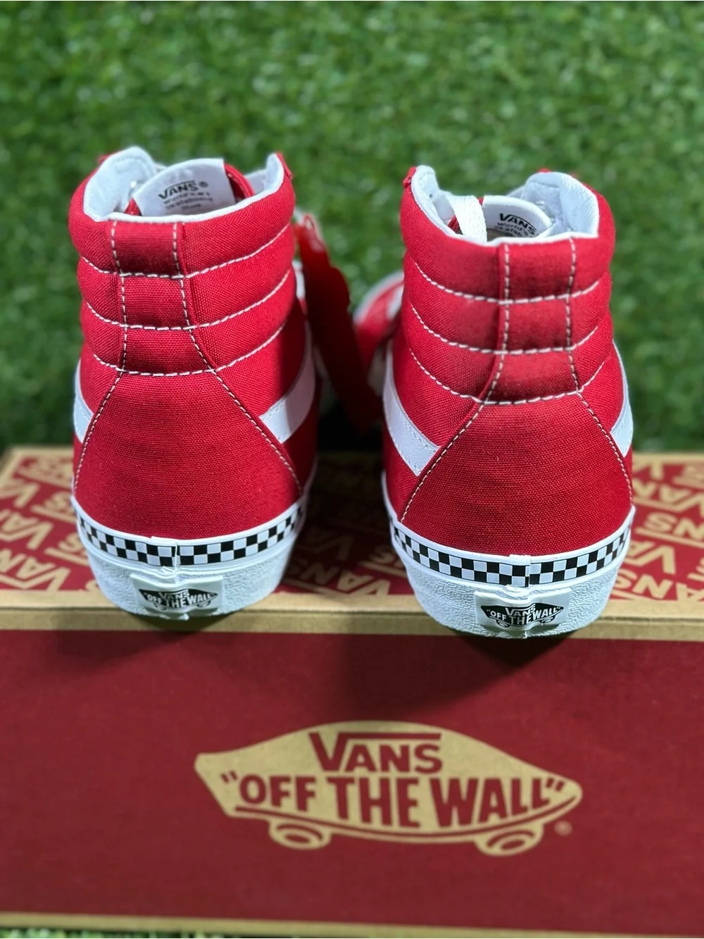 Vans SK8-HI  Check Foxing, Red/White with Checkerboard Trim, Men’s 8,VN0A38GEVS5